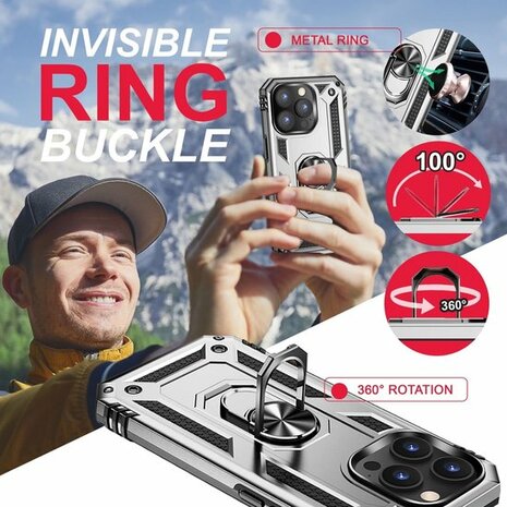 iPhone 14 Pro Grijs - Armor met Kickstand Ring