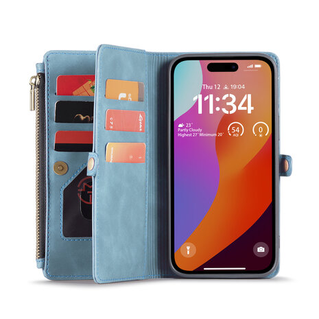 iPhone 15 Plus Aqua Blue - MagSafe Book Case met Rits