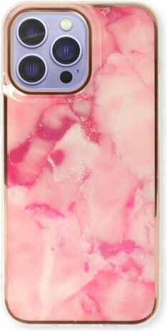 iPhone 14 Pro - Marmer Back Cover - Roze