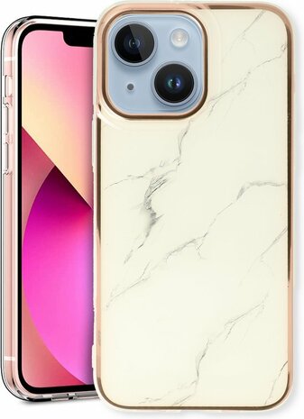iPhone 14 Plus - Marmer Back Cover - Wit