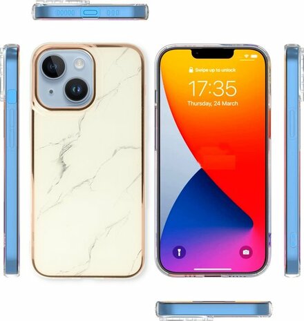iPhone 14 Plus - Marmer Back Cover - Wit