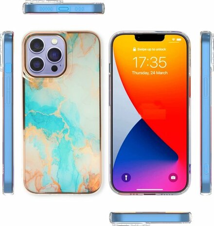 iPhone 13 Pro - Marmer Back Cover - Aqua