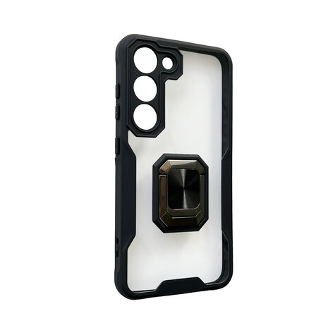 Samsung S23 Zwart - Transparant Back Cover Kickstand Ring