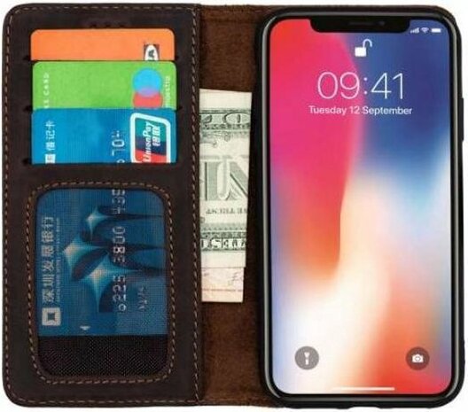 iPhone 11 Pro Max Donker Bruin - Lederen Book Case