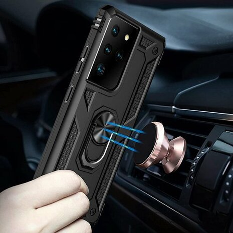 Samsung S21 Ultra Zwart - Armor met Kickstand Ring