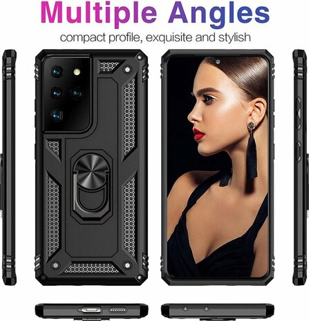 Samsung S21 Ultra Zwart - Armor met Kickstand Ring