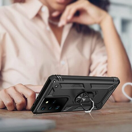 Samsung S21 Ultra Zwart - Armor met Kickstand Ring
