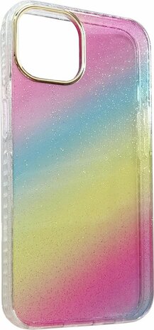 iPhone 14 - Regenboog Glitter Back Cover - Spectrum