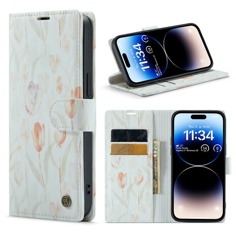 iPhone 14 Pro met Tulpen Print - Book Case