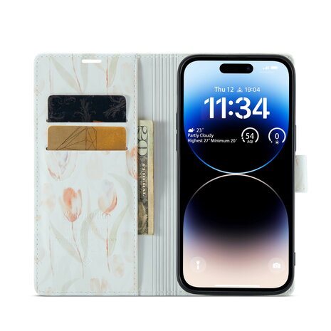 iPhone 14 Pro met Tulpen Print - Book Case