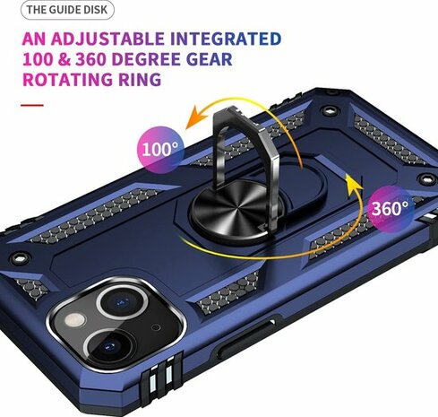 iPhone 14 Blauw - Armor met Kickstand Ring