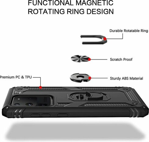 Samsung S20 Ultra - Armor met Kickstand Ring - Zwart