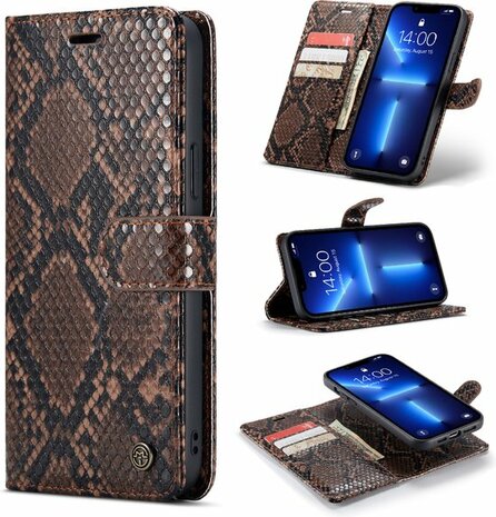 iPhone 13 Pro Bruin - 2 in 1 Slangen Book Case