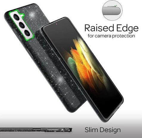 Samsung S23 Plus - Glitter Back Cover - Zwart