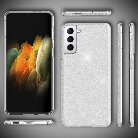 Samsung S23 Plus - Glitter Back Cover - Zilver
