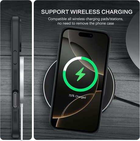 iPhone 16 Pro - Matte MagSafe Armor Back Cover - Zwart