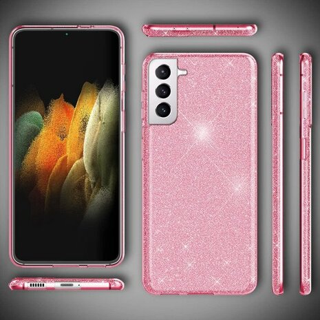 Samsung S21 Plus - Glitter Back Cover - Roze