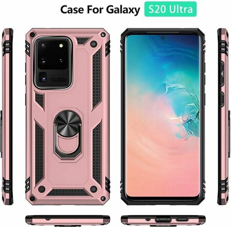 Samsung S20 Ultra - Armor met Kickstand Ring - Ros&eacute;goud