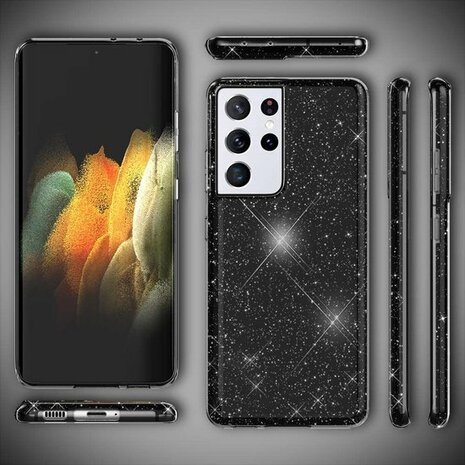 Samsung S23 Ultra - Glitter Back Cover - Zwart