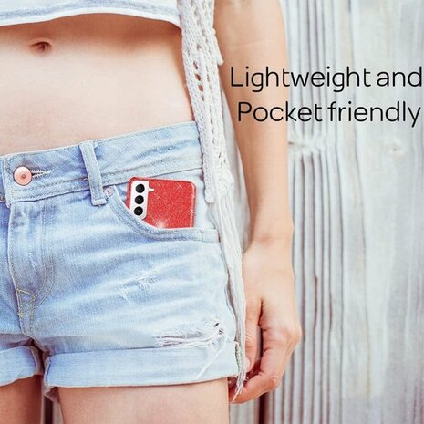 Samsung S21 Plus - Glitter Back Cover - Rood