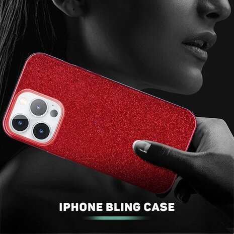 iPhone 13 Pro Max - Glitter Back Cover - Rood