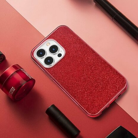 iPhone 13 Pro Max - Glitter Back Cover - Rood