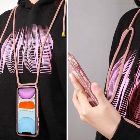 Samsung S21 Ultra Roze - Glitter Back Cover met Koord