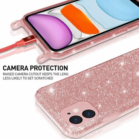 Samsung S21 Ultra Roze - Glitter Back Cover met Koord