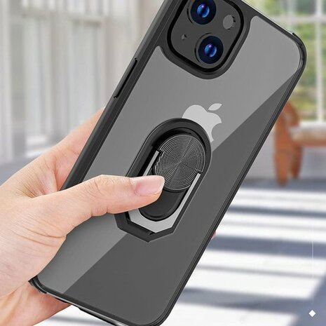 iPhone 13 Mini Zwart - Anti Shock Kickstand Ring Case
