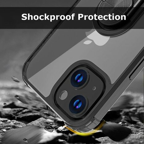 iPhone 13 Mini Zwart - Anti Shock Kickstand Ring Case