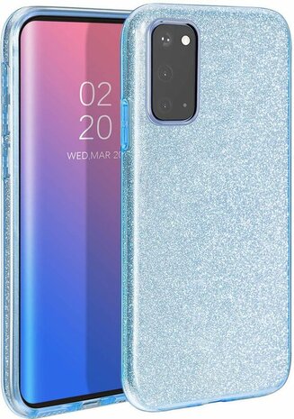 Samsung S20 - Siliconen - Glitter Back Cover - Blauw