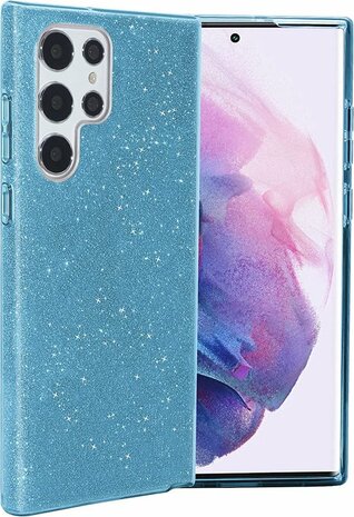 Samsung S23 Ultra - Glitter Back Cover - Blauw