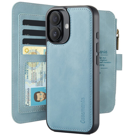 iPhone 16 - Aqua Blue - 2 in 1 Rits Book Case
