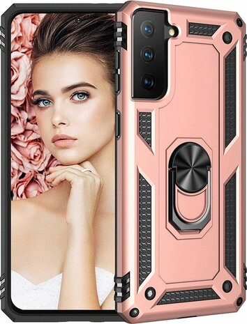 Samsung S21 FE Ros&eacute;goud - Armor met Kickstand Ring