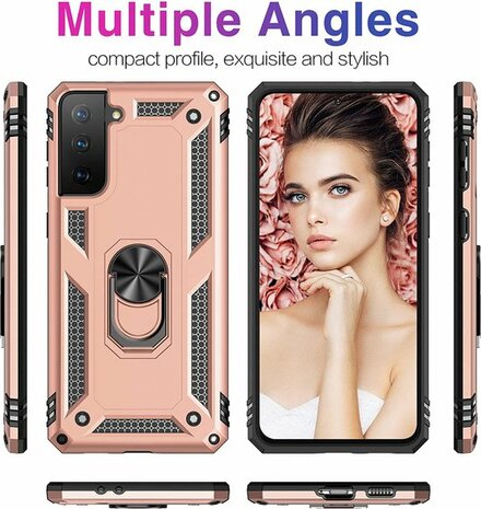 Samsung S21 FE Ros&eacute;goud - Armor met Kickstand Ring