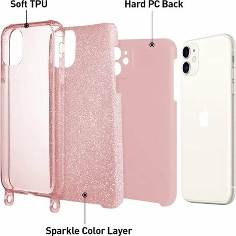 Samsung S21 Plus Roze - Glitter Back Cover met Koord