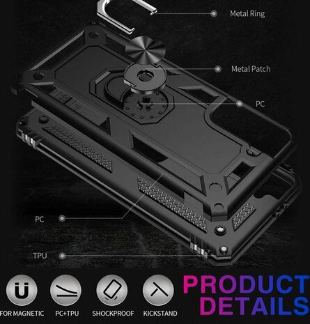 Samsung S21 FE Zwart - Armor met Kickstand Ring