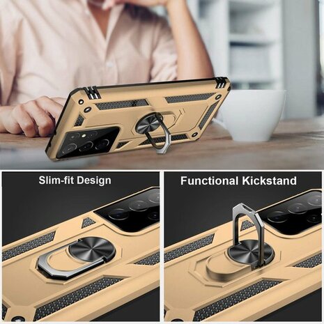Samsung S22 Ultra Goud - Armor met Kickstand Ring