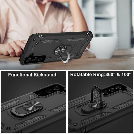 Samsung S22 Plus Zwart - Armor met Kickstand Ring