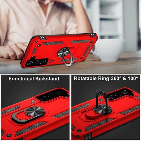 Samsung S22 Plus Rood - Armor met Kickstand Ring