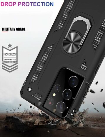 Samsung S22 Ultra Zwart - Armor met Kickstand Ring
