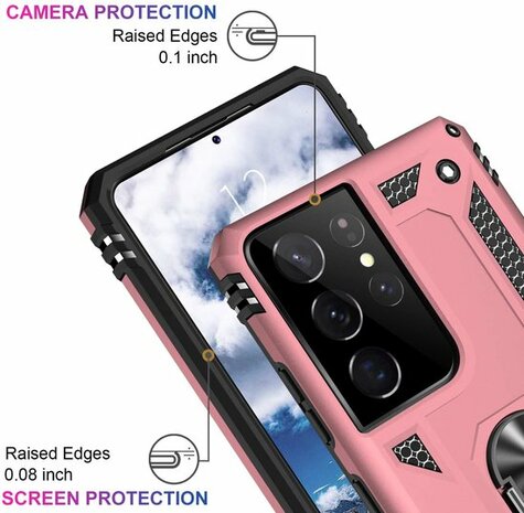 Samsung S22 Ultra Ros&eacute;goud - Armor met Kickstand Ring