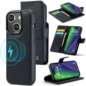 iPhone 15 Plus - Charcoal Gray - 2 in 1 Lederen MagSafe Case