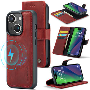 iPhone 15 Plus - Crimson Red - 2 in 1 Lederen MagSafe Case