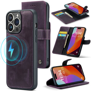 iPhone 15 Pro - Deep Purple - 2 in 1 Lederen MagSafe Case