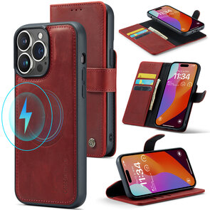 iPhone 15 Pro - Crimson Red - 2 in 1 Lederen MagSafe Case