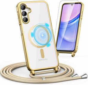 Samsung S25 &amp; S24 - Goud - MagSafe TPU met Koord &amp; Glas