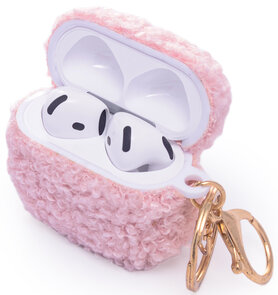 AirPods 4 - Roze - Schokbestendig Teddy Furr Cover met Ring &amp; Sleutelhanger