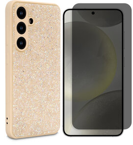 Samsung S25 - Goud - Diamant Glitter &amp; Privacy Glas