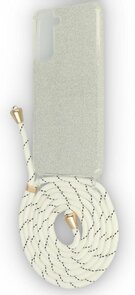 Samsung S21 Zilver - Glitter Back Cover met Koord